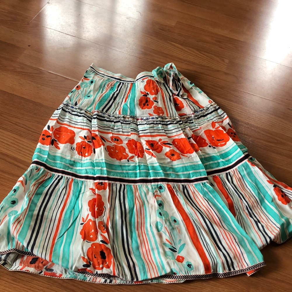 Pretty poppy and teal faux wrap dress anthro